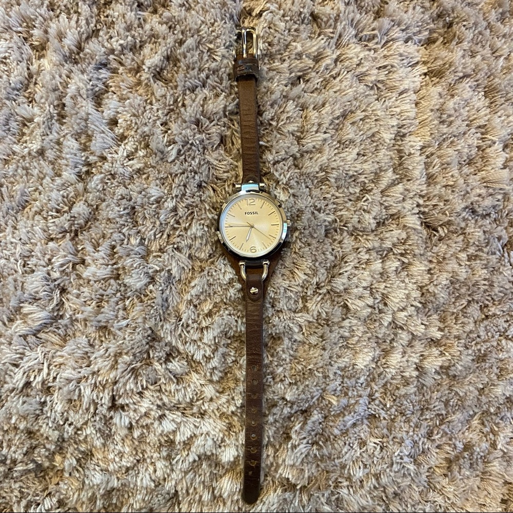 Brown Leather, White Face Fossil Watch Gem